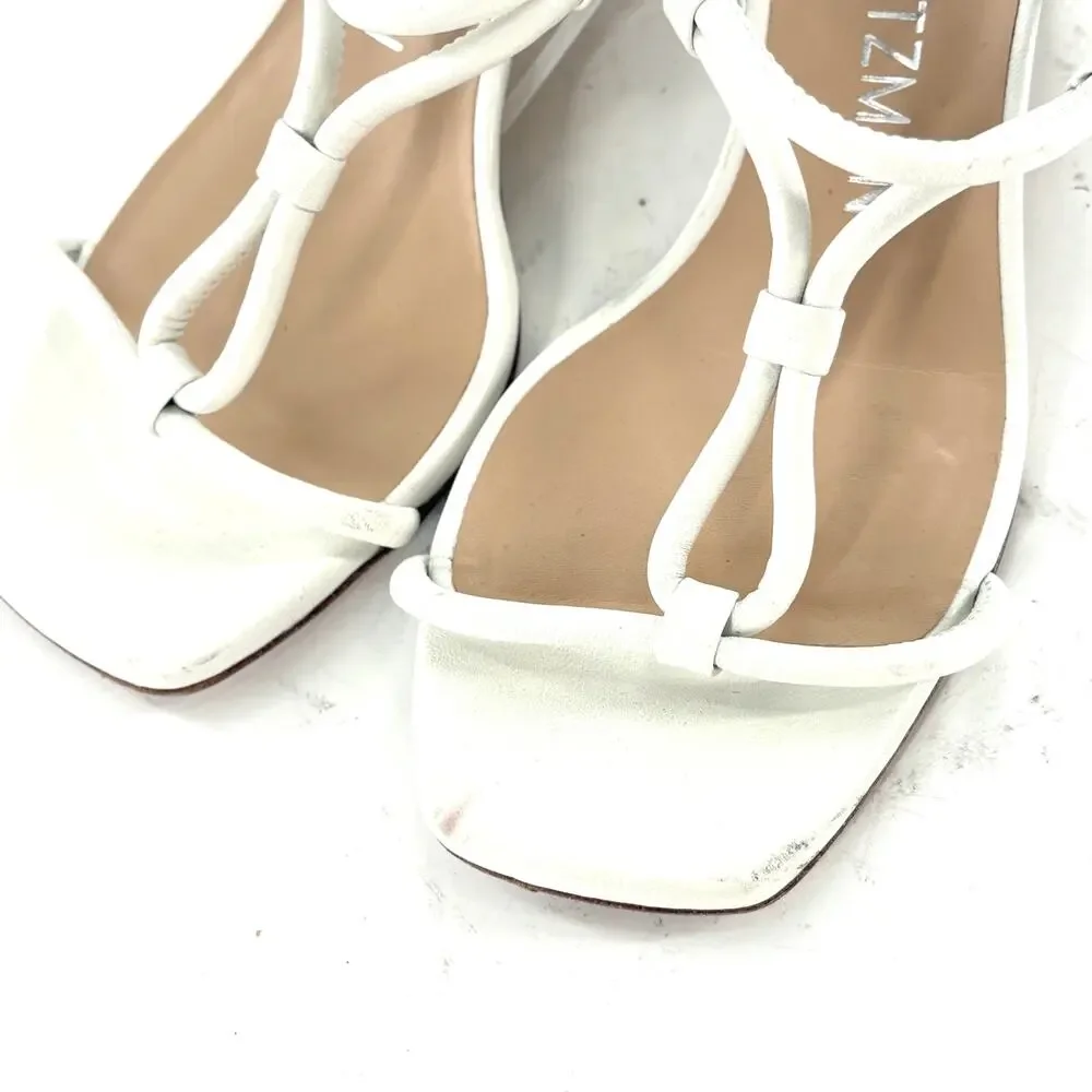 Stuart Weitzman Leather T Strap Heels 8 White Sandals Bridal Wedding Grad